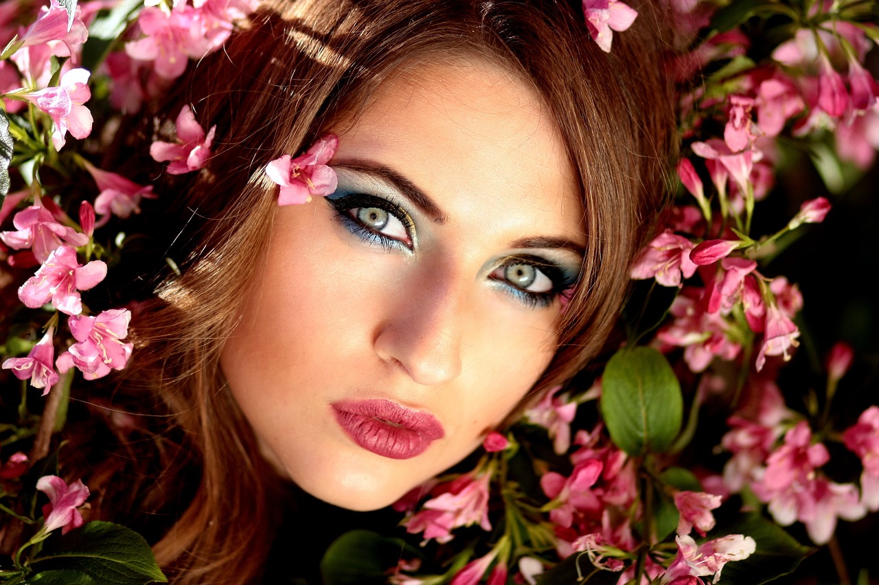 woman, beauty, flowers